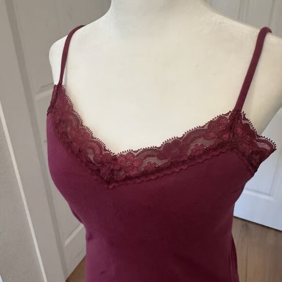 NoBo Cotton Stretch Camisole Tank Top Padded Shelf Bra Lace Trim Burgundy Sz XL - Picture 3 of 5